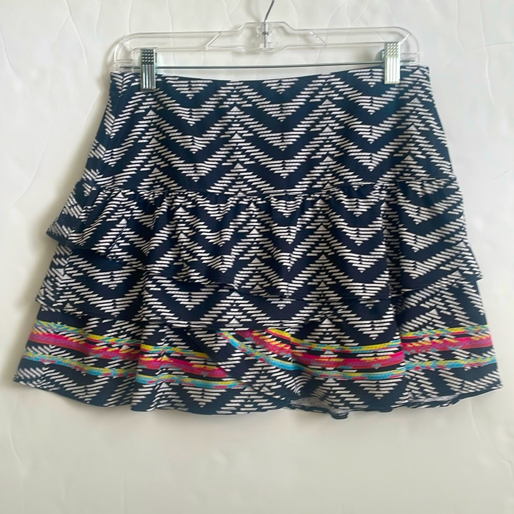Lucky In Love Tennis/Pickleball Skirt Black with Geometric design.
